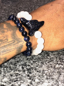 Blue Goldstone & White Jade